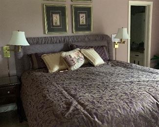 Beautiful bedding and king size headboard (mattress not avail)