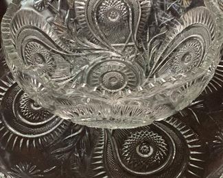 A beautiful large glass Sunflower punch bowl and tray