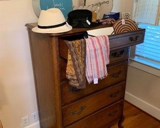 Wonderful French Providential tall chest filled with hats, scarves and more 