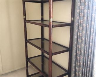 Wood storage rack with glass shelves 
