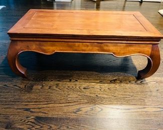 ITEM 16: JAPANESE STYLE COFFEE TABLE. Teak wood. Dimensions: 20.5” D x 40.5”W x 16.5”H. Walnut color.