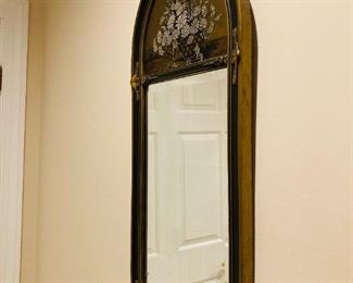 ITEM 33: RECTANGLE MIRROR ON WOODEN DECORATED FRAME. 14.5"W x 33.5"H x 1"D