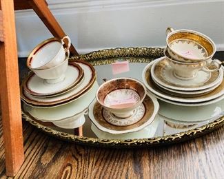 ITEM 53: BAVARIA PORCELAIN: Cups, Saucers, Dessert Plates. 