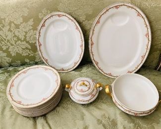 ITEM 48: VINTAGE THEODORE HAVILAND LIMOGES: 8 Dinner Plates, 1 Sugar pot, 1 Bowl, 2 Server Plates. 
