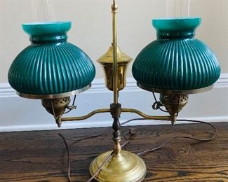 ITEM 45: TABLE LAMP with GLASS GREEN SHADES