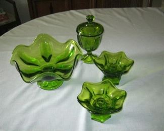 Green glass dishes