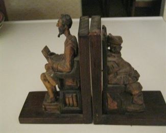 Carved wood book ends