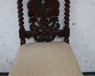 Lot #27 - Heavily Carved Victorian Walnut Chair - as is 43" x 20" x 17" - tip of wood on crest missing