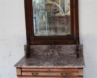 Lot #44 - Victorian Marble Top Washstand w/Mirror - as is broken Marble 17" x 32" x 79 3/4"