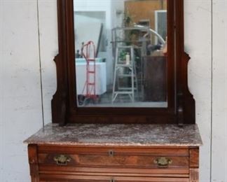 Lot #45 - Victorian Chocolate Marble Top Dresser w/Mirror 90" x 42" x 20"