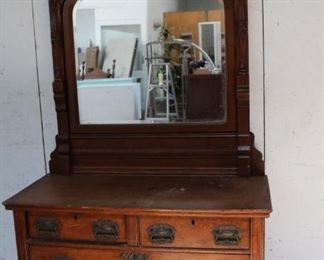 Lot #50 - Antique Oak Dresser w/Mirror 82' x 47 1/2" x 21 1/2"