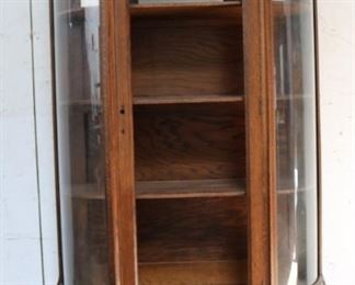 Lot #54 - Oak Curved Glass China Cabinet - as is missing glass  62" x 38" x 15"