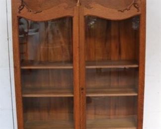 Lot #55 - Fancy Carved Oak 2-Door Bookcase w/Mirror Gallery 44 1/2" x 18 1/2" x 80"