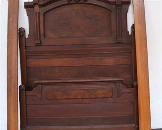 Lot #63 - Victorian Walnut High Back Bed w/rails - Queen Size