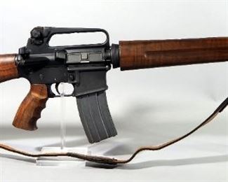 Olympic Arms Model P.C.R. 99 .223-5.56mm Rifle SN# JJ 0478, Custom Black Walnut Stock, Pistol Grip, Hand Guard, 30 Rd Mag, And Leather Sling, In Case