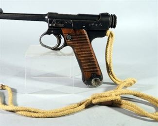 Japanese Nambu Type 14 8mm Nambu Pistol SN# 69768, With Lanyard, Cleaning Tool, Bullet Hole In Trigger Guard, In Original Holster
