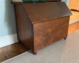 Antique slat front storage bin