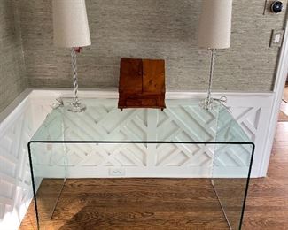 Modern bent glass console table or desk