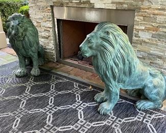 Pair large bronze lions 36"