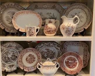 Assorted antique brown transfer ware