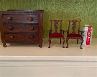 Miniature chairs & chest