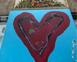 Embroidered Tiger and Heart Painted Canvas