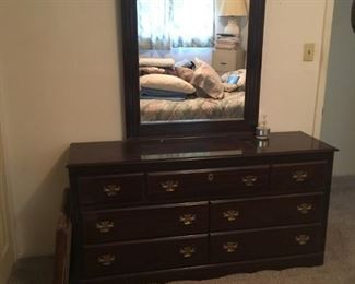 Dresser with mirror. matching bed, chest of drawers & night stand.