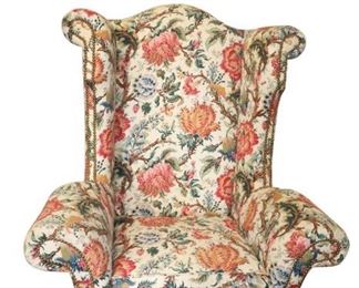Large William & Mary Style Wing Chair By Lee Jofa