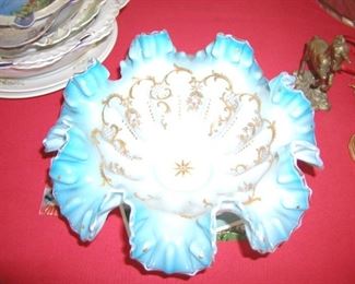 Ruffled antique dish with gold gildeing 