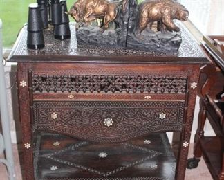 Fabulous Ornate Asian inlaid table with mother of pearl 