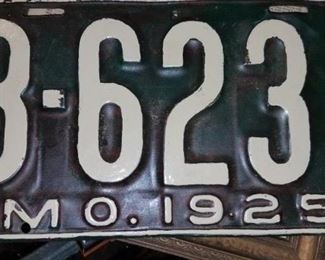 State memorabilia, MO 1925 truxk license plate. Please plan on attending next Friday's and Saturday's  Large 2 Day Living Estate Sale. Thanks again, Randy and Donna Klein and the Pen and Pencil Team 