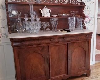 Large selection of antique, wicker and modern furniture. Antique French walnut marble top sideboard