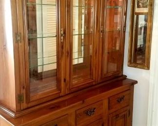 Just added!! 2 pcs. antique country pine lighted hutch