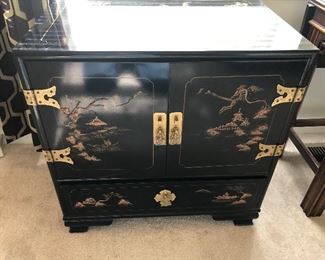 Oriental black lacquer chest