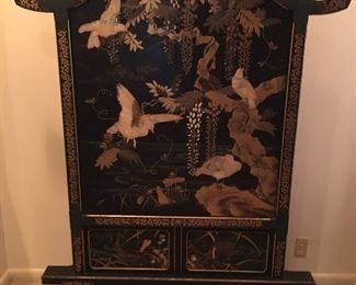 lacquered screen with inlaid, painted and applied decoration