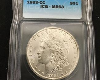 1883-CC United States Morgan Silver Dollar - Carson City - ICG MS 63 Graded