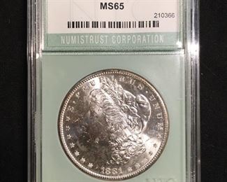 1881-S United States Morgan Silver Dollar - NTC Graded MS 65