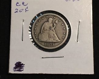 1875-CC United States 20 Cent Silver Coin - 90% Silver Coin - Carson City