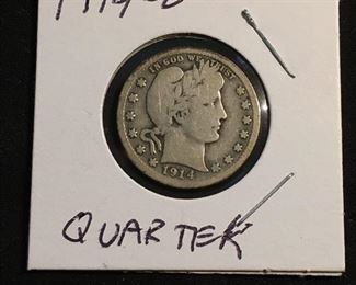1914-D United States Barber Silver Quarter - 90% Silver Coin