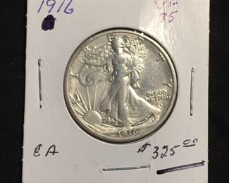 1916 United States Walking Liberty Silver Half Dollar - 90% Silver Coin