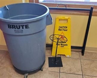 Brute Trashcan On Wheels, Display Stands, Wet Floor Sign