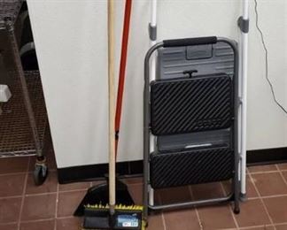 (2) Brooms, (2) Step Ladders