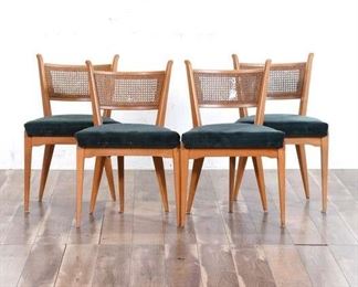 Set 4 Mid Century Modern Cane Back Dining Chairs