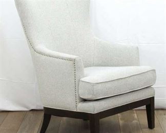 Contemporary Stone Gray Wingback Armchair W Nailhead