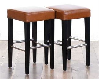 Pair Contemporary Brown Seat Bar Stools