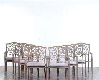 Set 8 White Washed Cottage Chic Aluminum Patio Chairs
