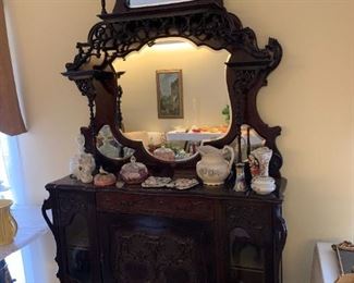 Victorian Carved Etagere Console with Four Beveled Mirrors 