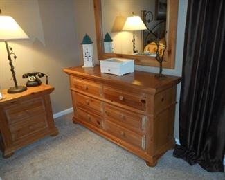 Broyhill Pine Dresser & matching nightstands