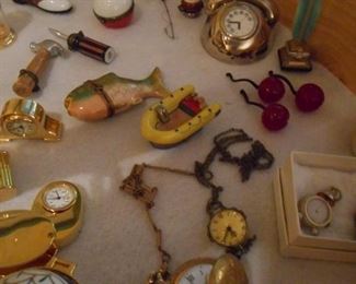 Collection of porcelain boxes - including Limoges; extensive collection of miniature clocks and watches