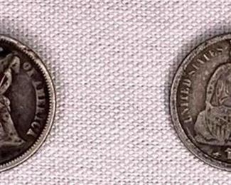 1873 Arrows & 1876 Seated Liberty Dimes, Holed